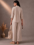 Natural Beige Cotton Shirt & Flared Pant Co-Ord Set