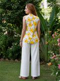 Yellow Floral Printed Sleeveless Cotton Top for Women