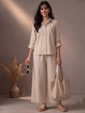 Natural Beige Cotton Shirt & Flared Pant Co-Ord Set