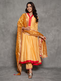 Mustard Yellow Chanderi Anarkali Suit With Pure Silk Zari Dupatta