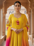 Yellow Anarkali Style Suit With Shaded Dupatta