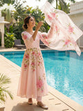 Light Pink Floral Handpainted Anarkali Suit