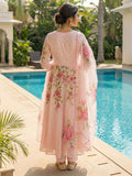 Light Pink Floral Handpainted Anarkali Suit