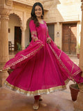 Pink Gota Work Anarkali Suit With Dupatta