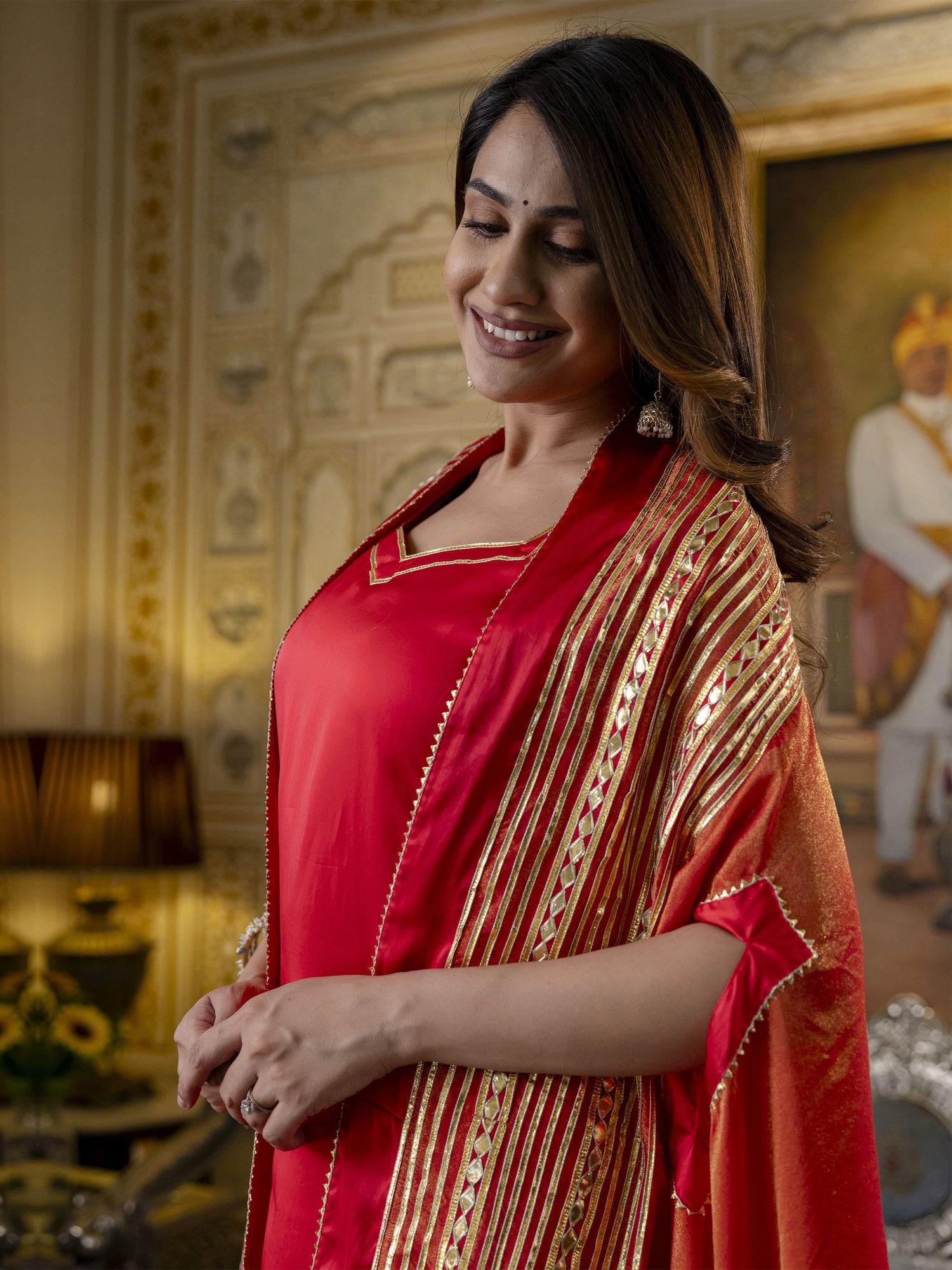 Red Rang Red Cape Style Sharara Suit With Gota Work β Suti Rang