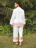 White Linen Satin Floral Handpainted Co-Ord Set