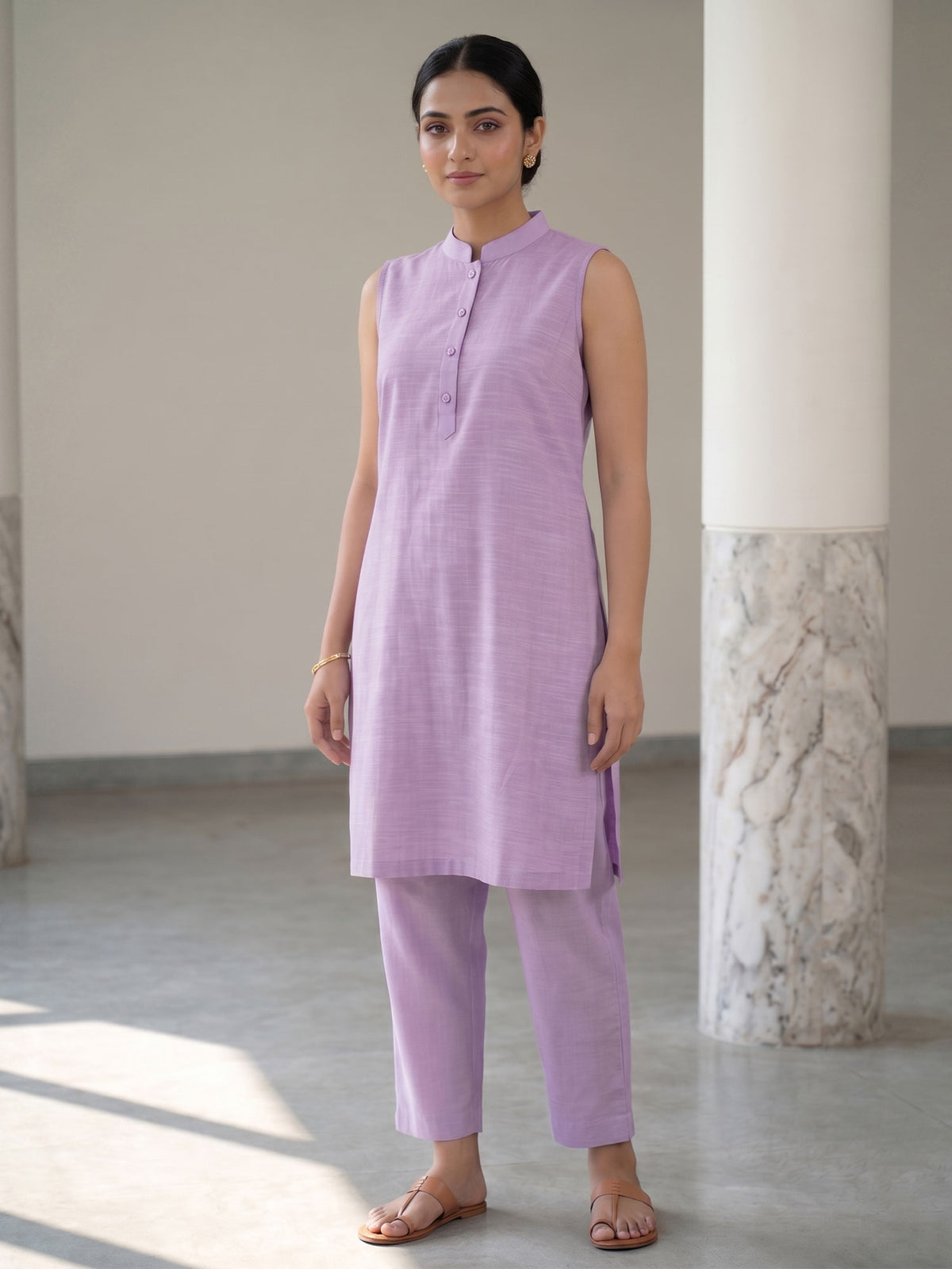 Lilac Casual Kurta Set For Womens In Cotton