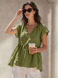 Olive Green Flutter Sleeves Stylish Top