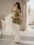 Olive Green Flutter Sleeves Stylish Top