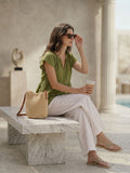Olive Green Flutter Sleeves Stylish Top