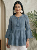 Blue Cotton Top With Lace Work