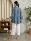 Blue Cotton Top With Lace Work