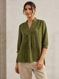 Olive Green Quarter Sleeved Cotton Top