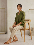 Olive Green Quarter Sleeved Cotton Top