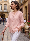Pink Cotton Shirt With Band Collar