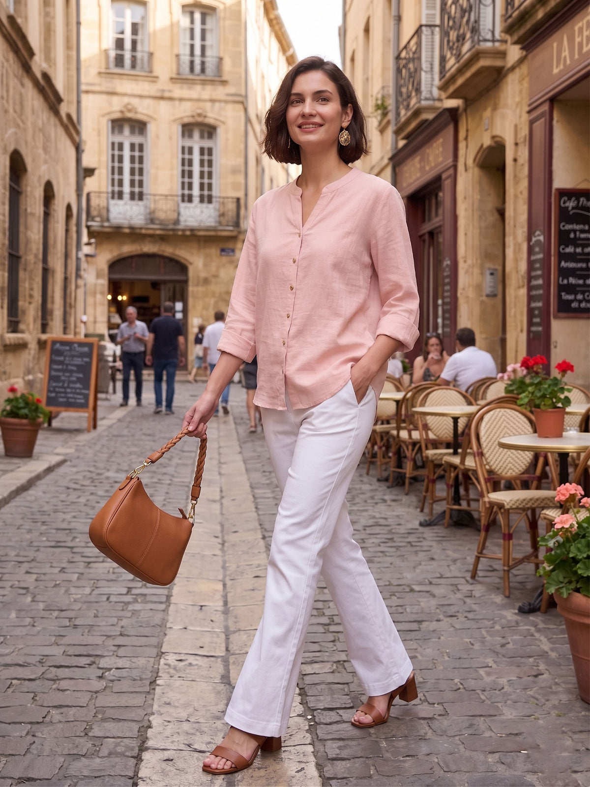 Pink Cotton Shirt With Band Collar