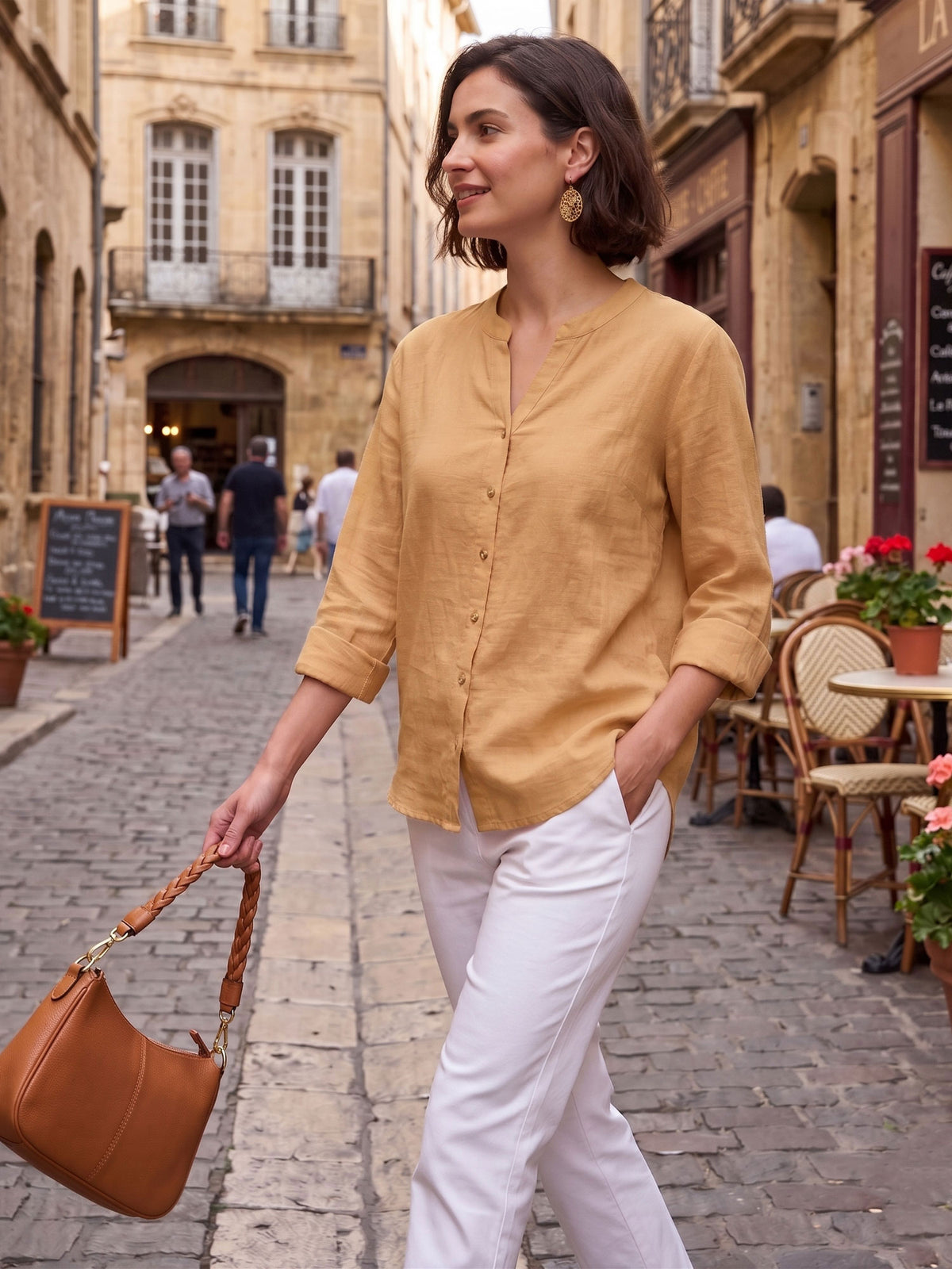 Golden Banded Collar Shirt For Womens