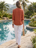 Dark Rust Women's Shirt With Banded Collar