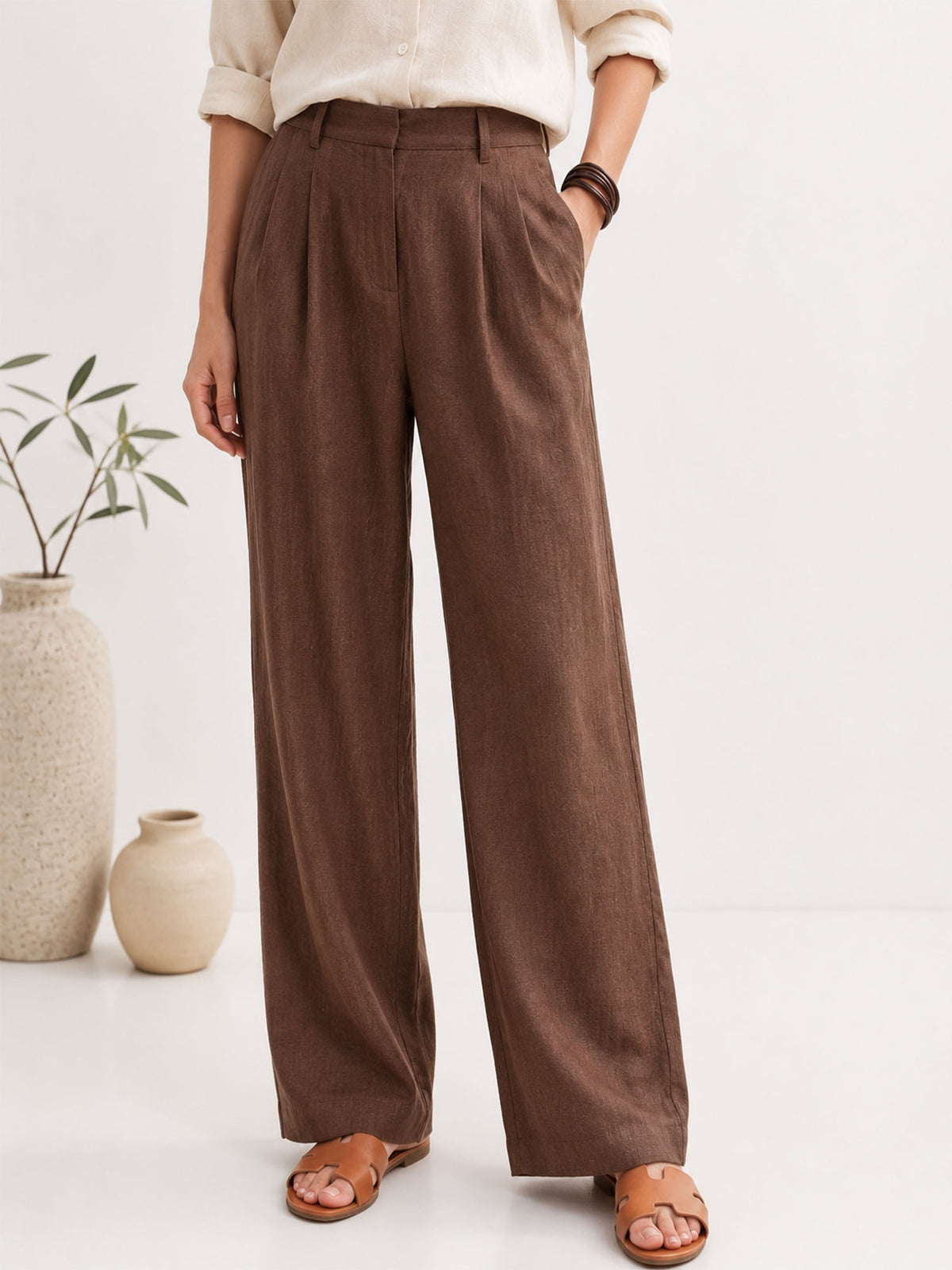 Brown Casual Cotton Pant For Womens