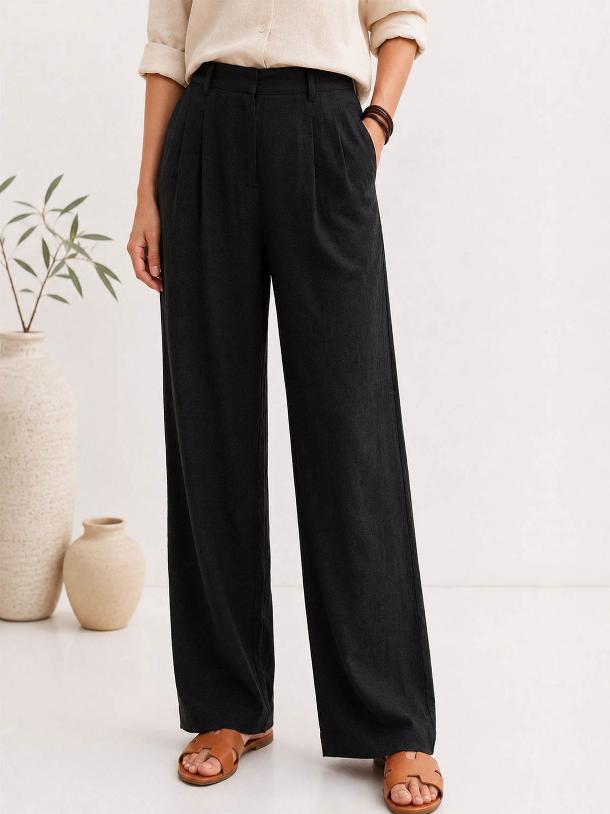 Black Casual Pant In Cotton For Womens