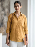 Yellow Cotton Shirt With Collar Neck