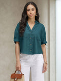 Teal Blue Boxy Casual Cotton Shirt