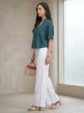 Teal Blue Boxy Casual Cotton Shirt