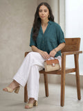Teal Blue Boxy Casual Cotton Shirt