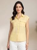Light Yellow Women's Shirt With Patch Pockets