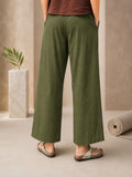 Olive Green Wide Leg Casual Pant In Cotton