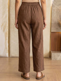 Brown Wide Leg Pant In Cotton For Womens