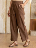 Brown Wide Leg Pant In Cotton For Womens