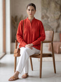 Tomato Red Luxe Cotton Pintuck Top for Women