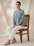 Mist Blue Cotton Wrap Top for Women