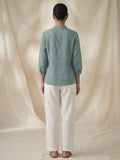 Mist Blue Cotton Wrap Top for Women