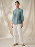 Mist Blue Cotton Wrap Top for Women