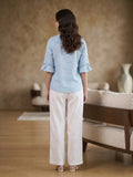 Sky Blue Frill Collar Cotton Top for Women