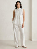 Ivory White Cotton Pintuck Top for Women