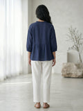 Midnight Blue Cotton Pintuck Top for Women.