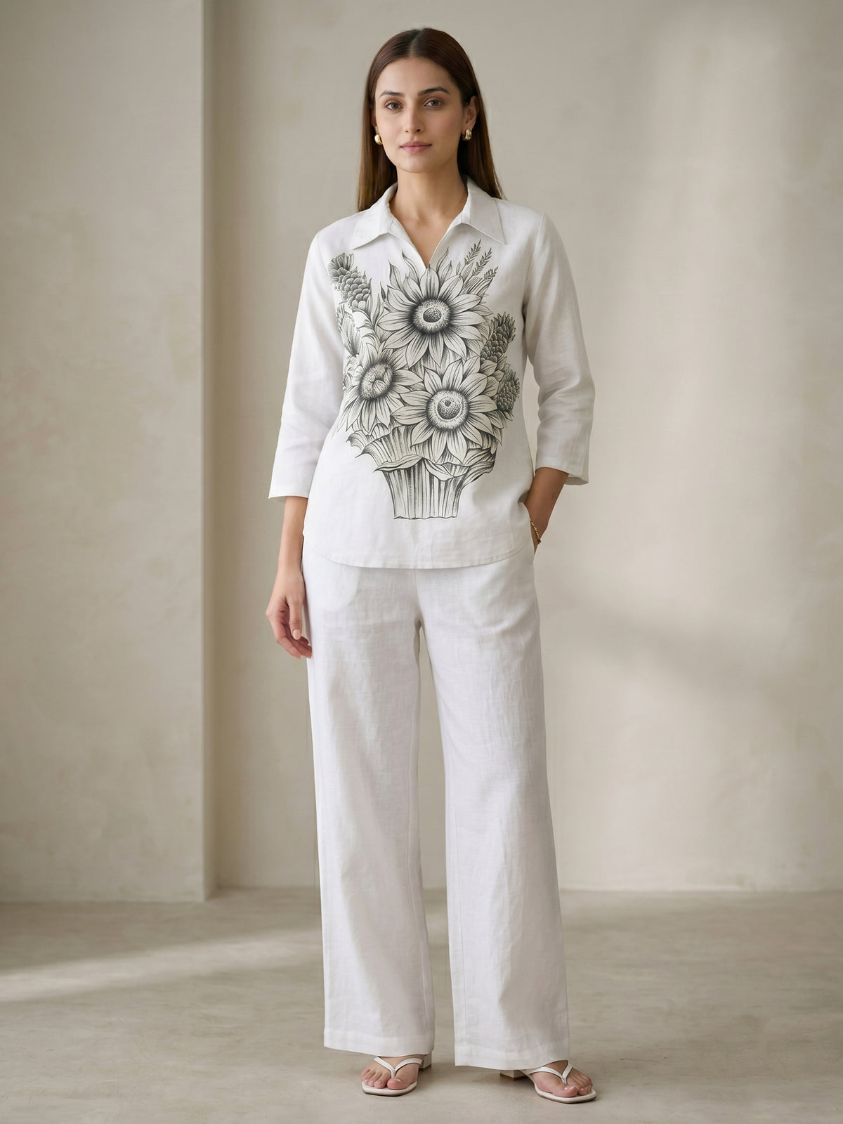 White Handpainted Cotton Top for Women