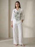 White Handpainted Cotton Top for Women