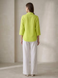 Neon Green Handpainted Cotton Top for Women