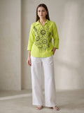 Neon Green Handpainted Cotton Top for Women