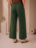 Bottle Green Wide Leg Casual Pant In Cotton