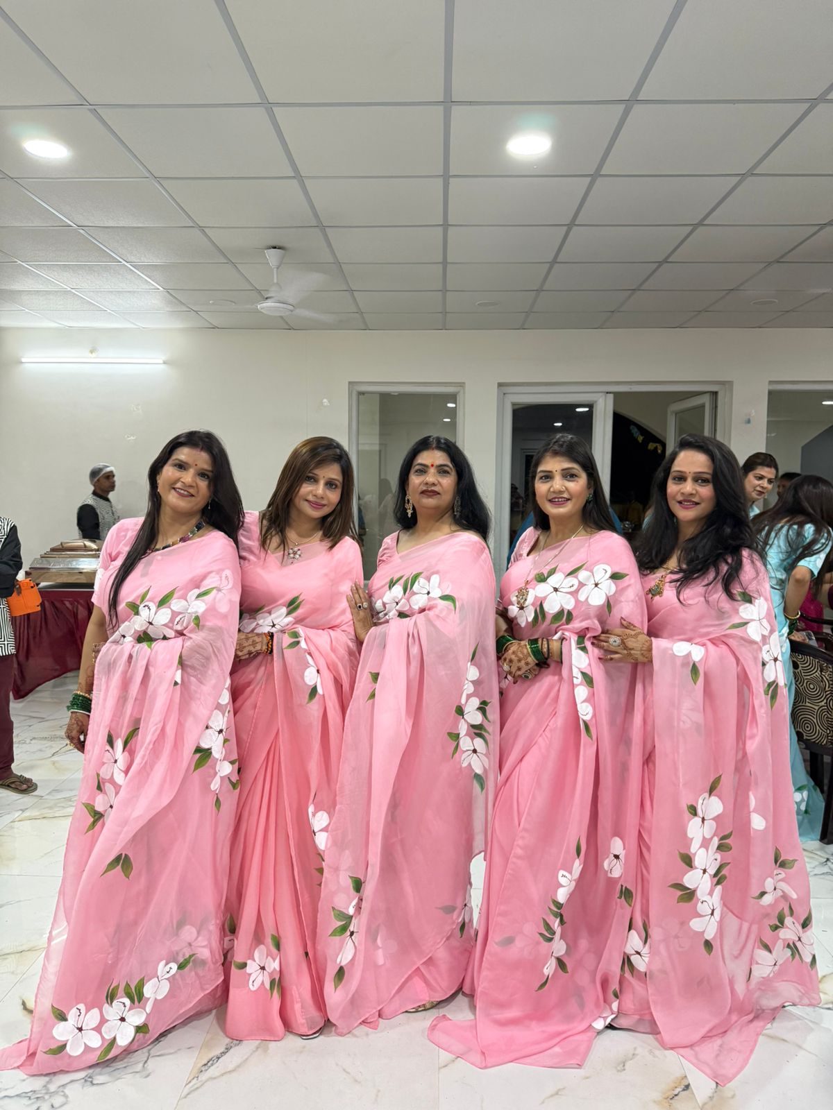 Pink Organza Handpainted Floral Print Saree