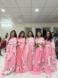 Pink Organza Handpainted Floral Print Saree