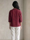 Wine Cotton Pintuck Top for Women
