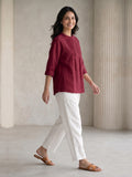 Wine Cotton Pintuck Top for Women