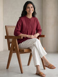 Wine Cotton Pintuck Top for Women